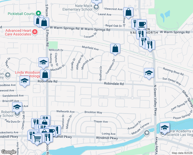 map of restaurants, bars, coffee shops, grocery stores, and more near 2345 Barneby Avenue in Henderson