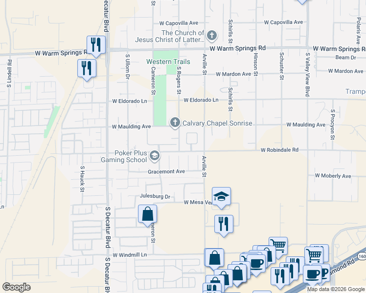 map of restaurants, bars, coffee shops, grocery stores, and more near 7716 Hardesty Court in Las Vegas