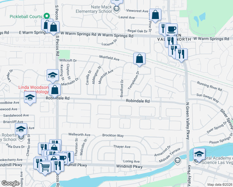 map of restaurants, bars, coffee shops, grocery stores, and more near 2346 Barneby Avenue in Henderson