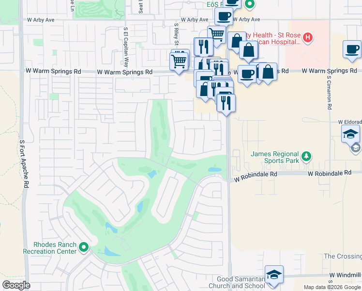 map of restaurants, bars, coffee shops, grocery stores, and more near 201 Arbor Garden Avenue in Las Vegas