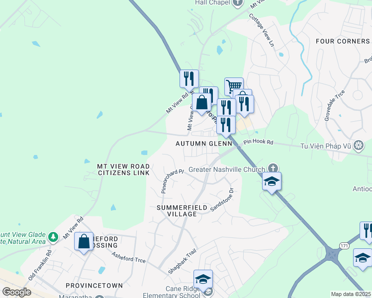 map of restaurants, bars, coffee shops, grocery stores, and more near 4316 Summercrest Boulevard in Nashville
