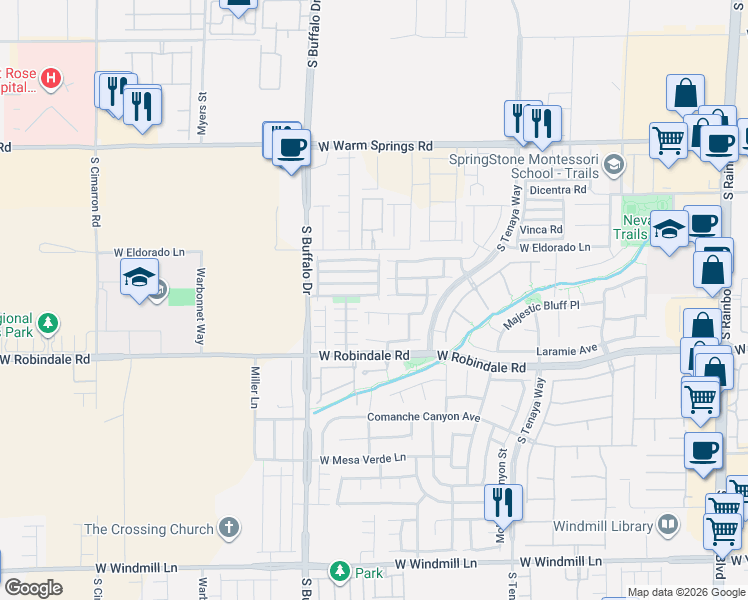 map of restaurants, bars, coffee shops, grocery stores, and more near 7668 Hampton Cove Lane in Las Vegas