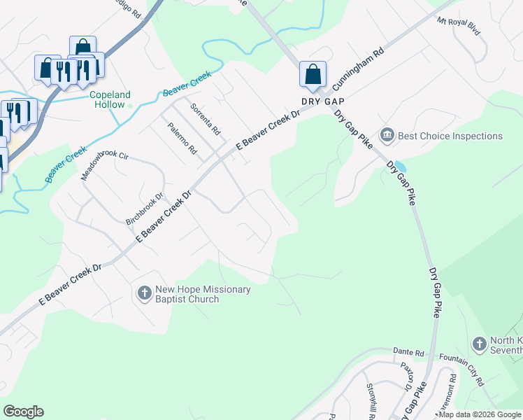 map of restaurants, bars, coffee shops, grocery stores, and more near 7059 Wrens Creek Lane in Knoxville