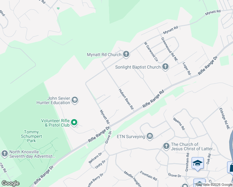 map of restaurants, bars, coffee shops, grocery stores, and more near 6501 Hubert Bean Road in Knoxville