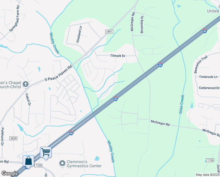 map of restaurants, bars, coffee shops, grocery stores, and more near 2645 Wynbrook Drive in Winston-Salem
