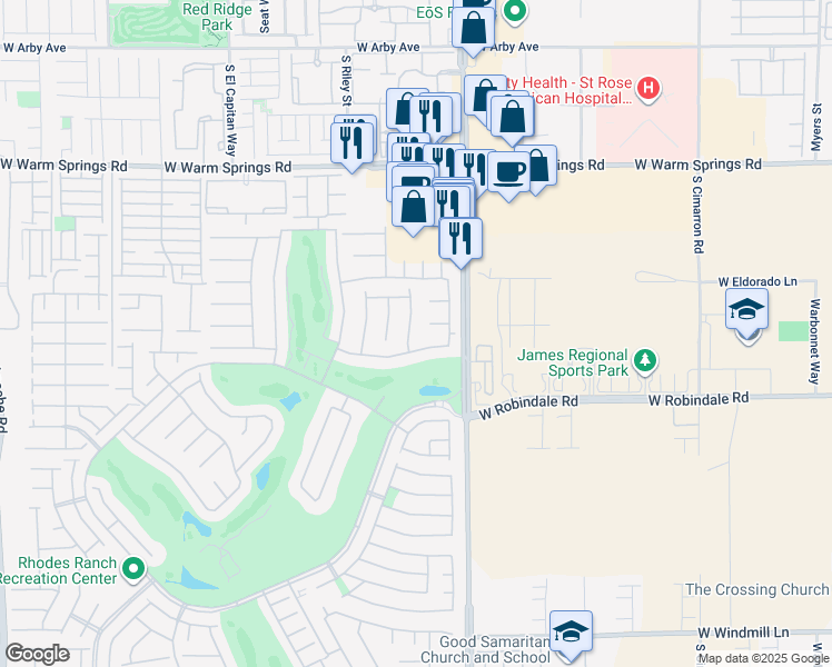 map of restaurants, bars, coffee shops, grocery stores, and more near 66 Sunset Bay Street in Las Vegas