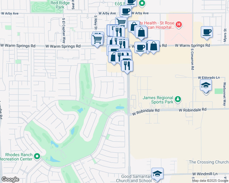 map of restaurants, bars, coffee shops, grocery stores, and more near 66 Sunset Bay Street in Las Vegas