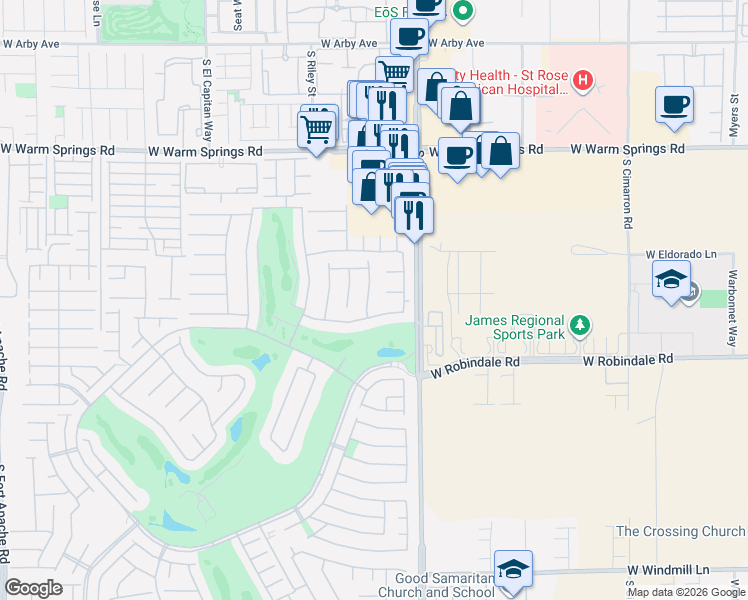 map of restaurants, bars, coffee shops, grocery stores, and more near 88 Sunset Bay Street in Las Vegas