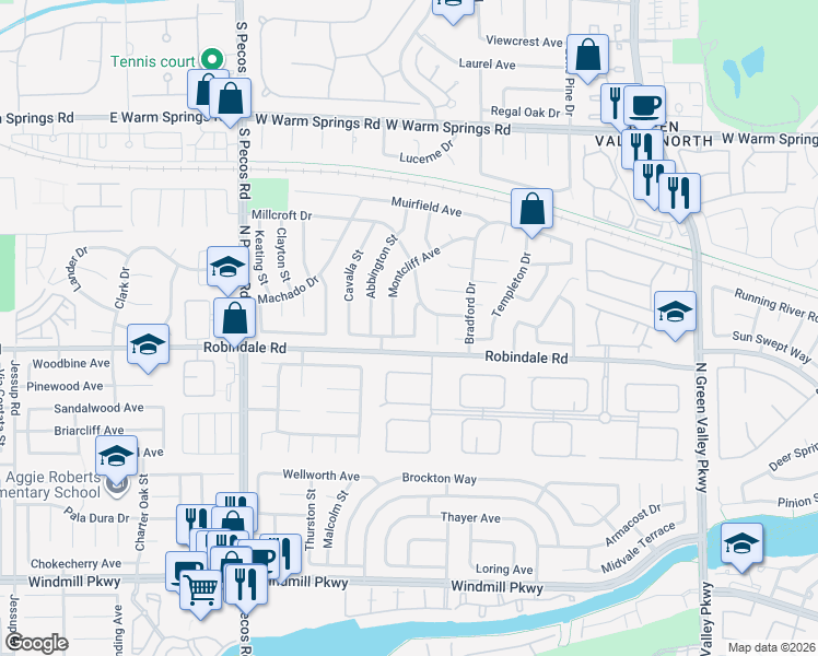 map of restaurants, bars, coffee shops, grocery stores, and more near 319 Windmere Street in Henderson