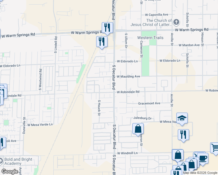 map of restaurants, bars, coffee shops, grocery stores, and more near 4989 West Bobcat Bend Court in Las Vegas