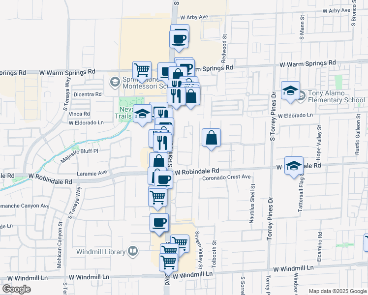 map of restaurants, bars, coffee shops, grocery stores, and more near 7579 Belgian Lion Street in Las Vegas