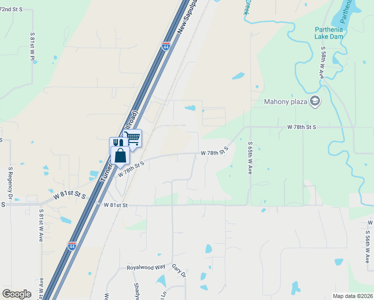map of restaurants, bars, coffee shops, grocery stores, and more near 7724 South 68th West Avenue in Tulsa