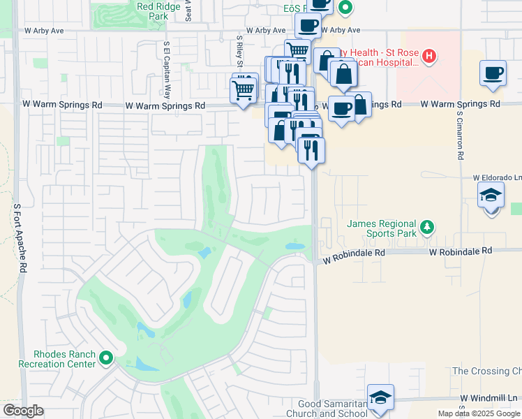 map of restaurants, bars, coffee shops, grocery stores, and more near 59 Sully Creek Court in Las Vegas