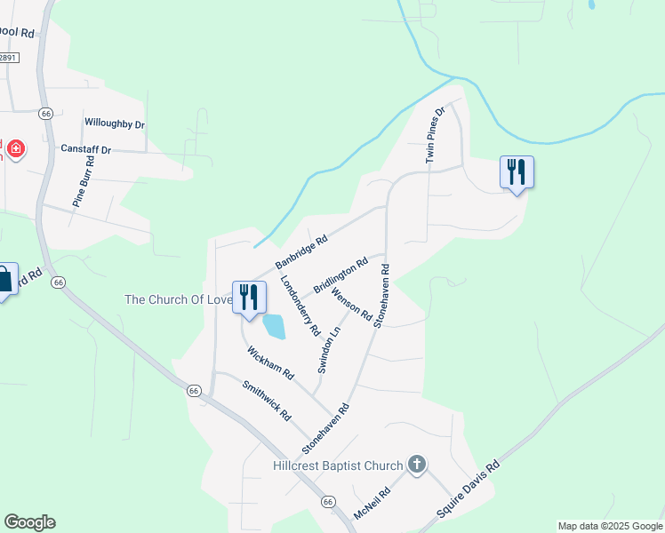 map of restaurants, bars, coffee shops, grocery stores, and more near 1625 Bridlington Road in Kernersville