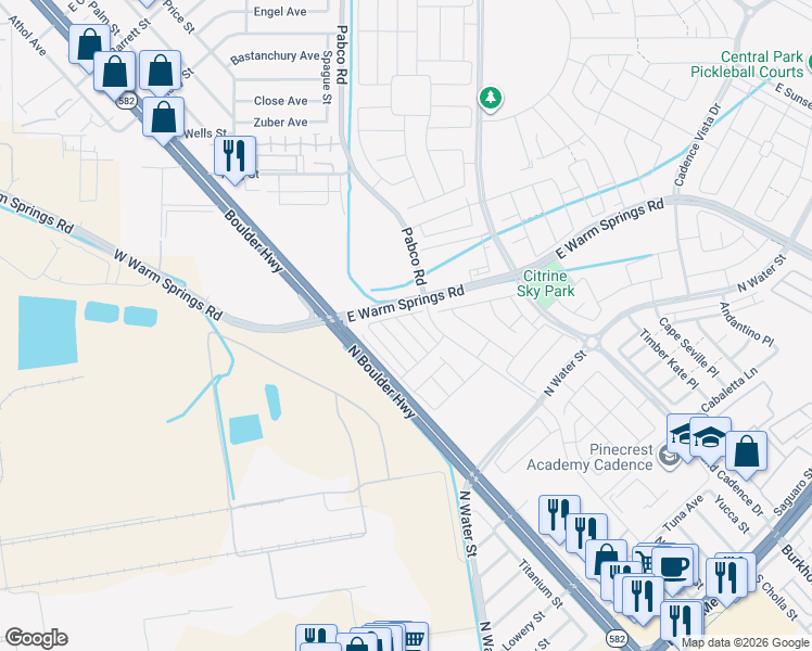 map of restaurants, bars, coffee shops, grocery stores, and more near 346 Cymbal Place in Henderson