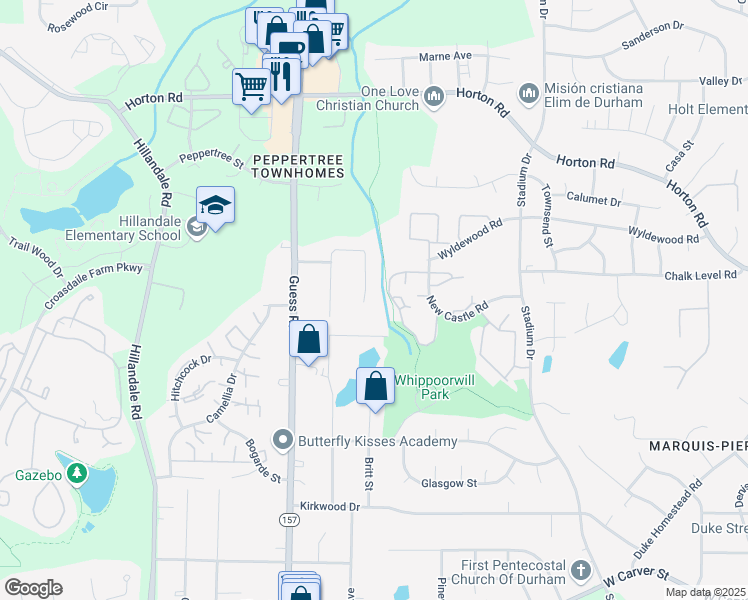 map of restaurants, bars, coffee shops, grocery stores, and more near 3804 Zenith Place in Durham