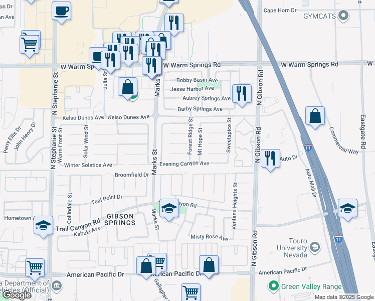 map of restaurants, bars, coffee shops, grocery stores, and more near 1190 Golden Spike Court in Henderson