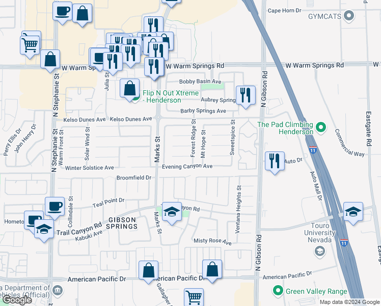 map of restaurants, bars, coffee shops, grocery stores, and more near 1190 Golden Spike Court in Henderson