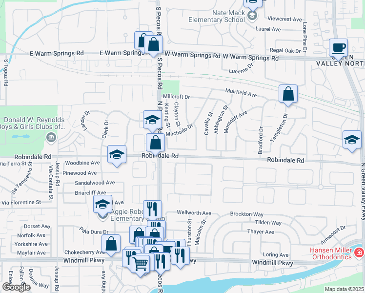 map of restaurants, bars, coffee shops, grocery stores, and more near 2538 Wolverton Avenue in Henderson