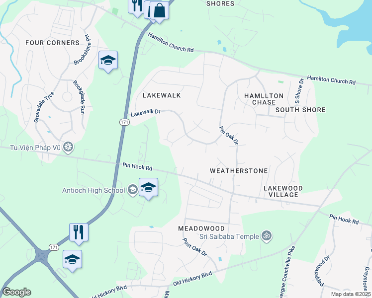 map of restaurants, bars, coffee shops, grocery stores, and more near 1108 Lakewalk Drive in Nashville