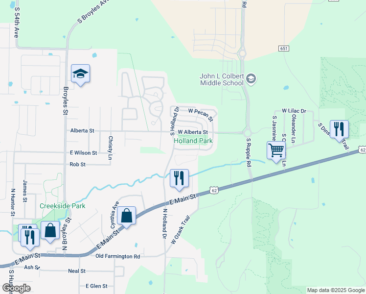 map of restaurants, bars, coffee shops, grocery stores, and more near 4516 West Serviceberry Drive in Fayetteville