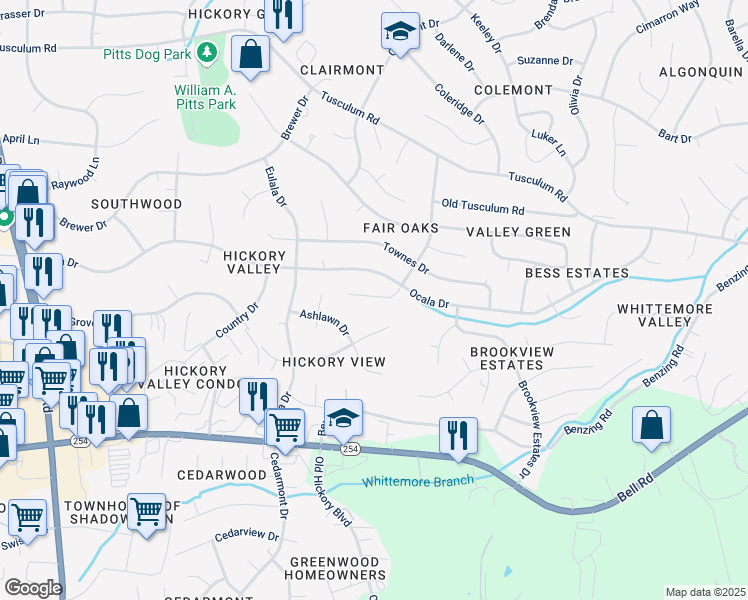 map of restaurants, bars, coffee shops, grocery stores, and more near 5253 Tusculum Court in Nashville