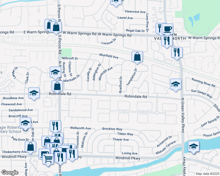 map of restaurants, bars, coffee shops, grocery stores, and more near 319 Windmere Street in Henderson