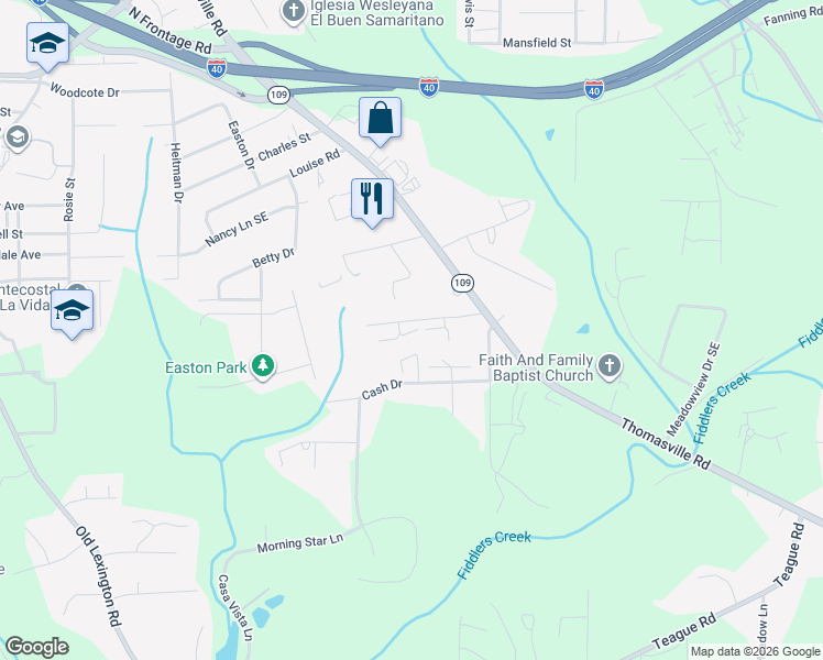 map of restaurants, bars, coffee shops, grocery stores, and more near 3653 Cedar Springs Road in Winston-Salem