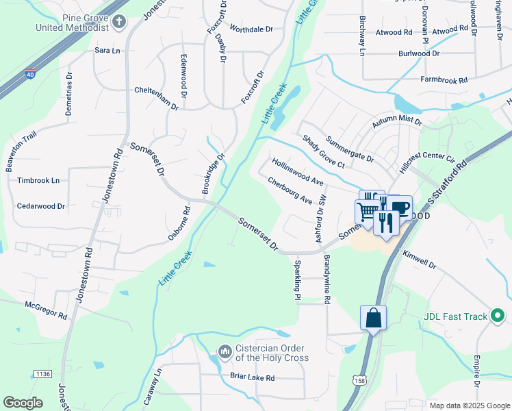 map of restaurants, bars, coffee shops, grocery stores, and more near 860 Somerset Drive in Winston-Salem