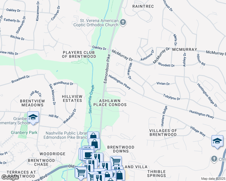 map of restaurants, bars, coffee shops, grocery stores, and more near 763 Huntington Parkway in Nashville