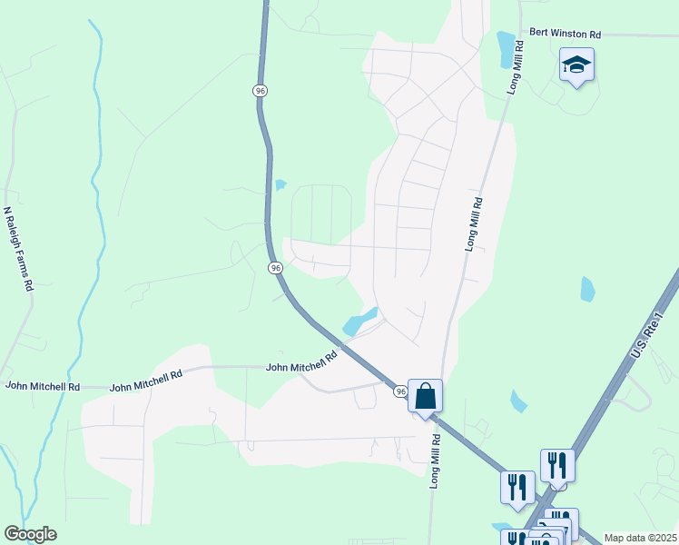 map of restaurants, bars, coffee shops, grocery stores, and more near 705 Purple Aster St in Youngsville