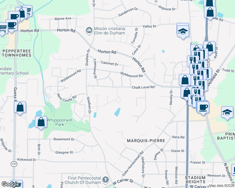 map of restaurants, bars, coffee shops, grocery stores, and more near in Durham