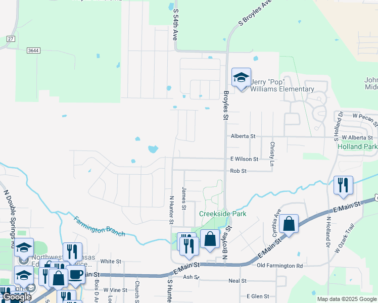 map of restaurants, bars, coffee shops, grocery stores, and more near 32 East Wilson Street in Farmington