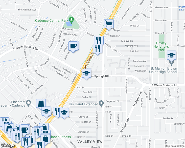 map of restaurants, bars, coffee shops, grocery stores, and more near 663 Swift Eagle Avenue in Henderson