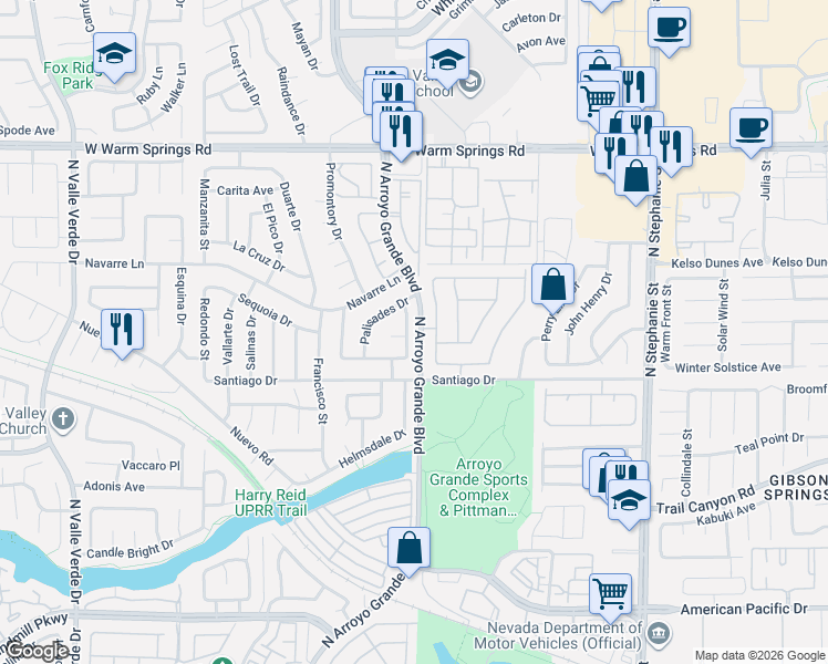 map of restaurants, bars, coffee shops, grocery stores, and more near 336 Palisades Drive in Henderson