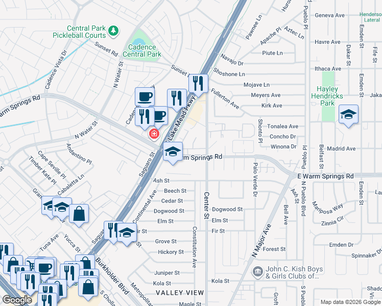 map of restaurants, bars, coffee shops, grocery stores, and more near 1044 Spotted Saddle Street in Henderson