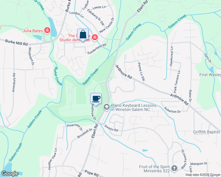 map of restaurants, bars, coffee shops, grocery stores, and more near 1889 Salem Bluff Drive in Winston-Salem