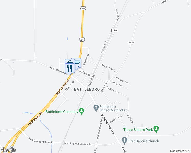 map of restaurants, bars, coffee shops, grocery stores, and more near 5201 Pearsall Street in Edgecombe County