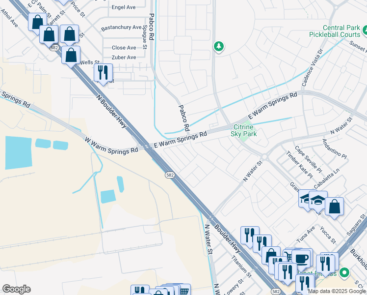 map of restaurants, bars, coffee shops, grocery stores, and more near 357 Ukelele Place in Henderson