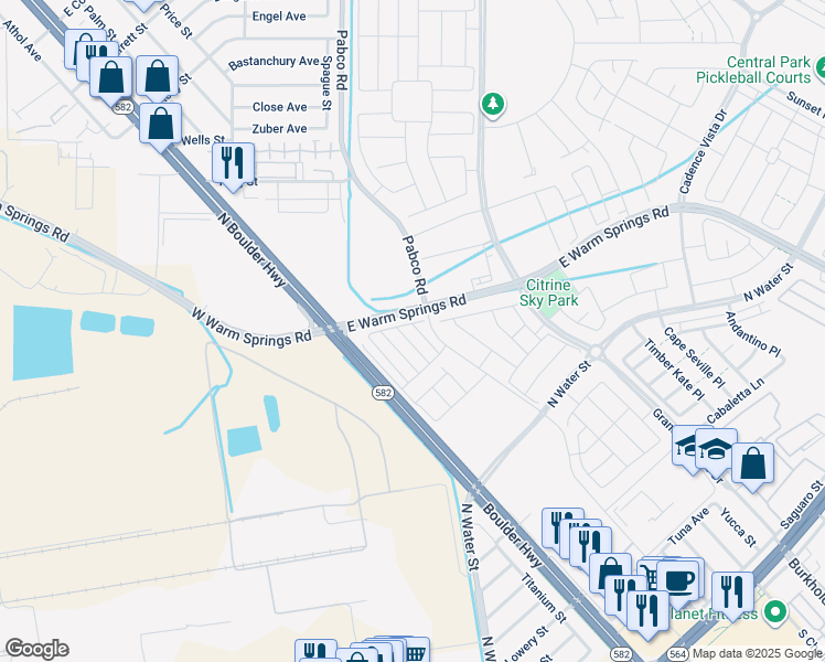 map of restaurants, bars, coffee shops, grocery stores, and more near 357 Ukelele Place in Henderson