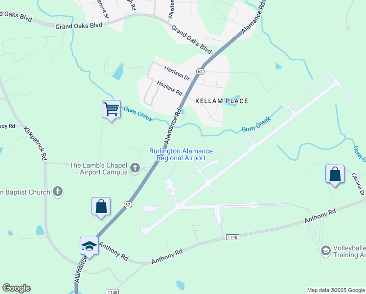 map of restaurants, bars, coffee shops, grocery stores, and more near 3432 Airport Loop in Burlington