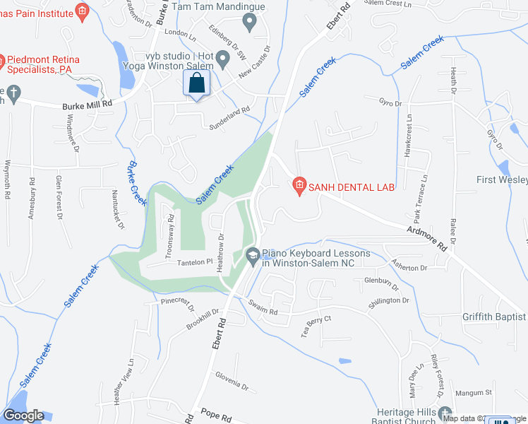 map of restaurants, bars, coffee shops, grocery stores, and more near 711 Ivy Glen Drive in Winston-Salem