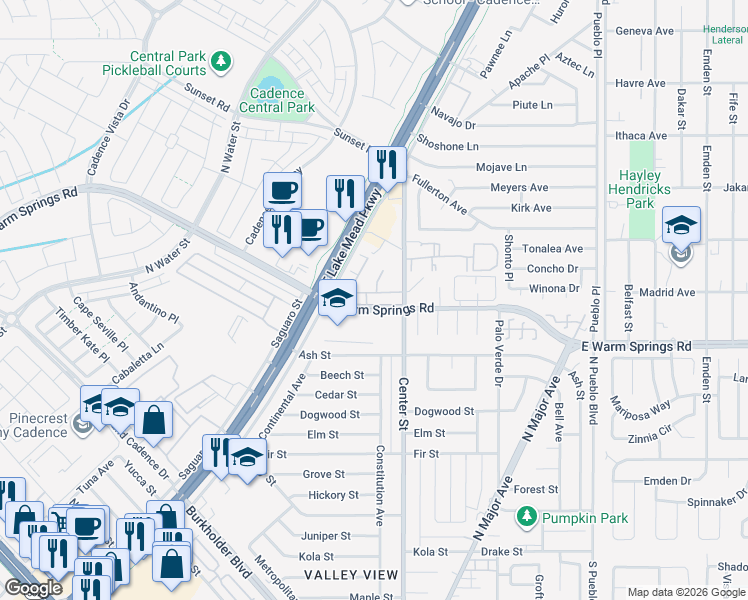 map of restaurants, bars, coffee shops, grocery stores, and more near 1044 Spotted Saddle Street in Henderson