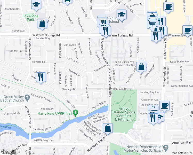 map of restaurants, bars, coffee shops, grocery stores, and more near 319 Palisades Drive in Henderson