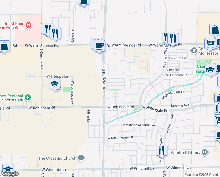 map of restaurants, bars, coffee shops, grocery stores, and more near 7753 Hampton Willows Lane in Las Vegas
