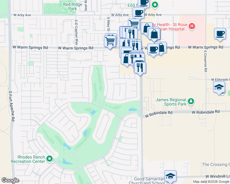 map of restaurants, bars, coffee shops, grocery stores, and more near 85 Sully Creek Court in Las Vegas