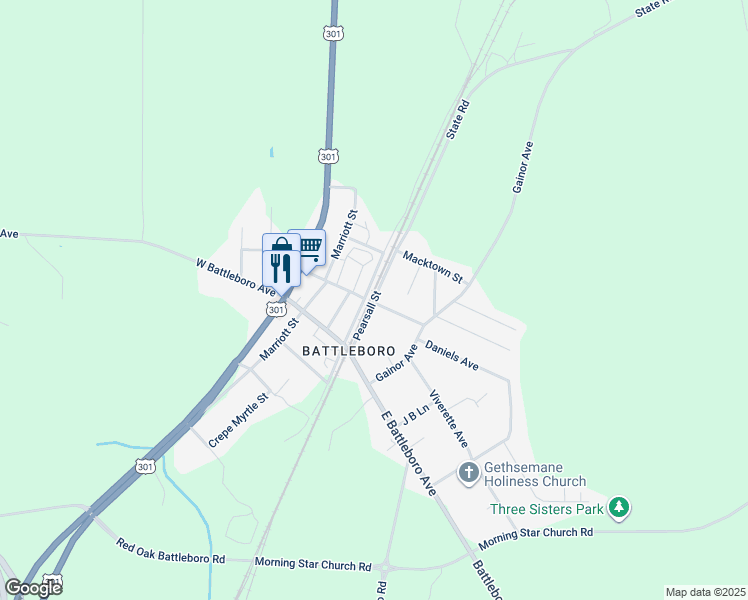 map of restaurants, bars, coffee shops, grocery stores, and more near 5201 Pearsall Street in Edgecombe County