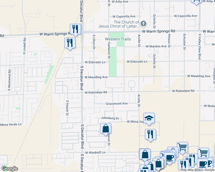 map of restaurants, bars, coffee shops, grocery stores, and more near 7682 Rafter Court in Las Vegas