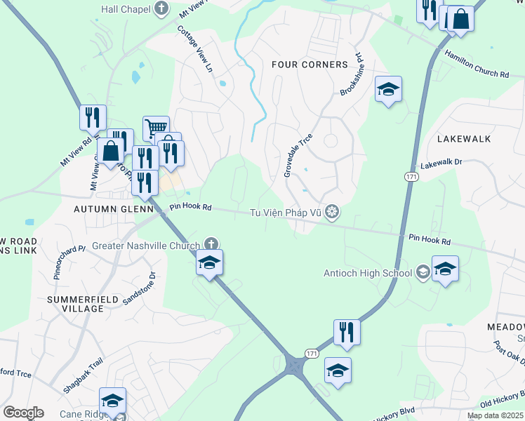 map of restaurants, bars, coffee shops, grocery stores, and more near 3562 Pin Hook Road in Nashville
