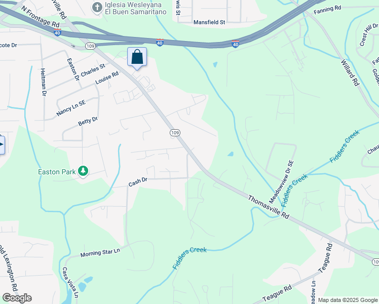 map of restaurants, bars, coffee shops, grocery stores, and more near 3600 Baden Road in Winston-Salem